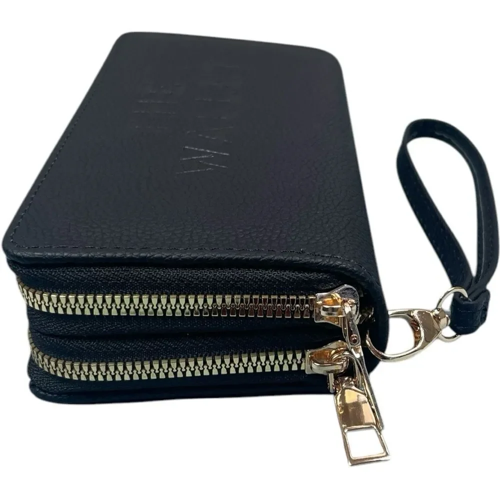 Black Designer Inspired Double Zipper Wristlet Wallet